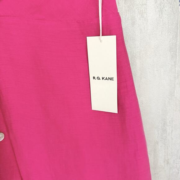 R.G. Kane Alex Mini Dress Small Pink Linen Blend Twist Waist Collared Beachy - Picture 4 of 11